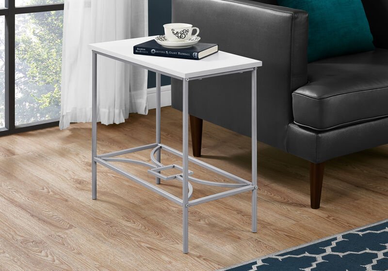 Monarch Specialties I 2077 Accent Table, Side, End, Narrow, Small, 2 Tier, Living Room, Bedroom, Metal, Laminate, White, Grey, Contemporary, Modern