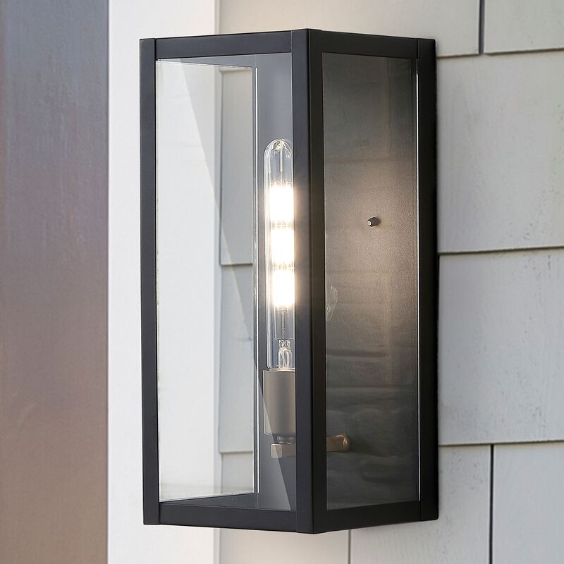 Berlin 7" 1-Light Iron/Glass Modern Industrial LED Outdoor Lantern, Black