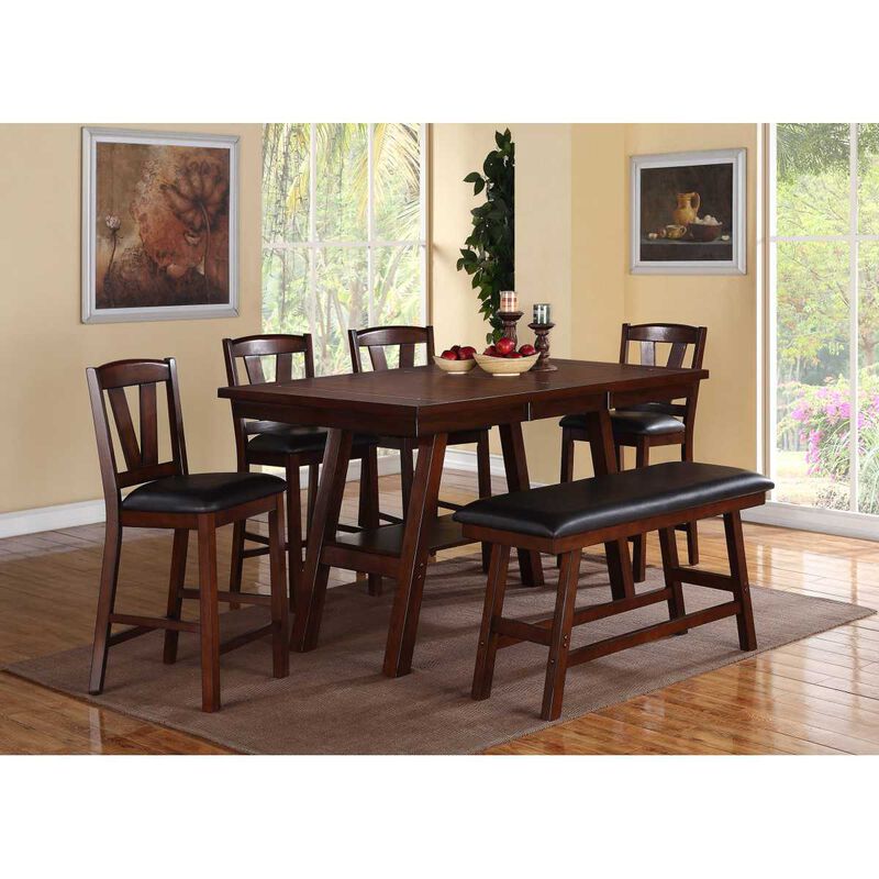 Dark Walnut Wood Framed Back Set of 2 Counter Height Dining Chairs Breakfast Kitchen Cushion Seats