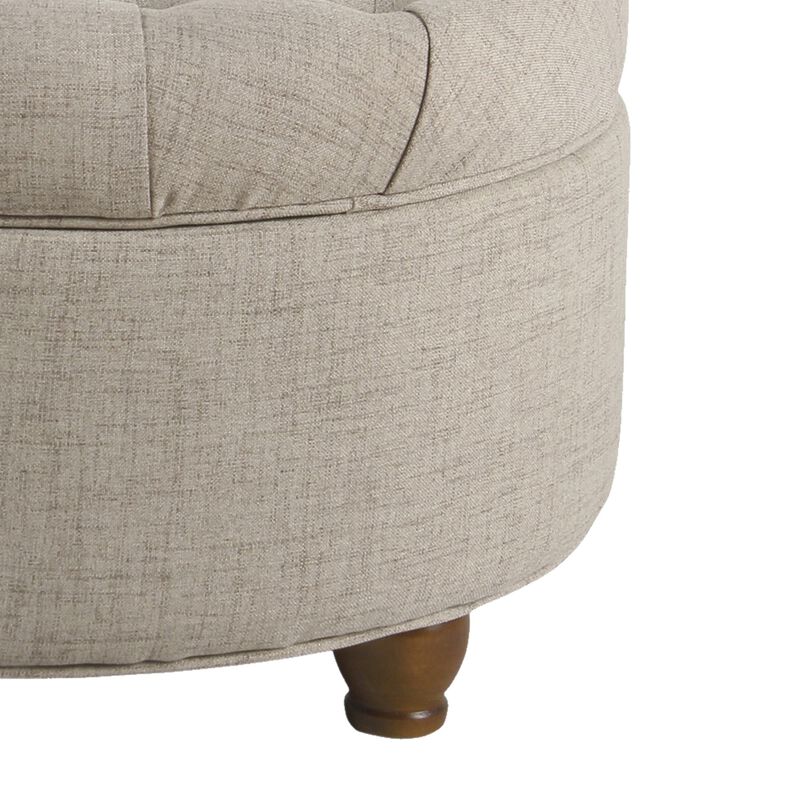 Fabric Upholstered Wooden Ottoman with Tufted Lift Off Lid Storage, Beige - Benzara