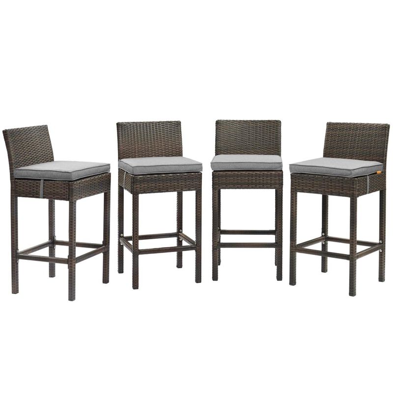 Modway EEI-3601-BRN-GRY Conduit Bar Stool Outdoor Patio Wicker Rattan Set of 4 in Brown Gray, Four