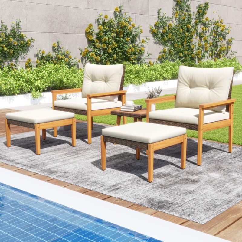 Hivvago 5 Piece Rattan Furniture Set with Square Coffee Table