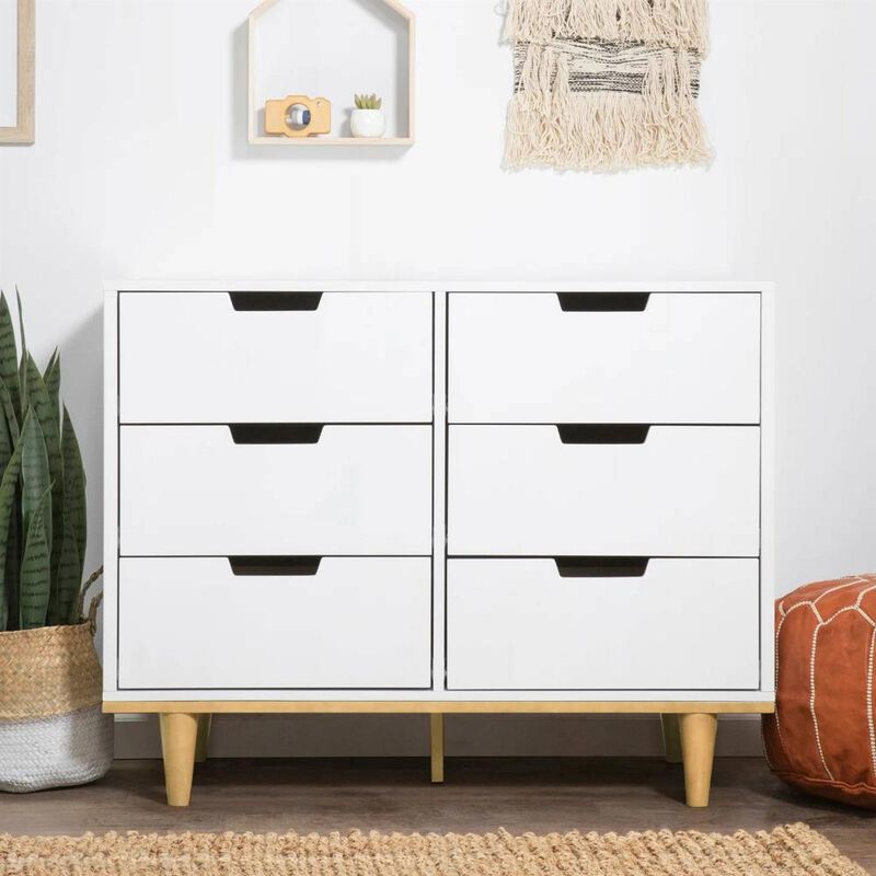 Modern Mid-Century Style 6-Drawer Bedroom Dresser with Fabric Drawers