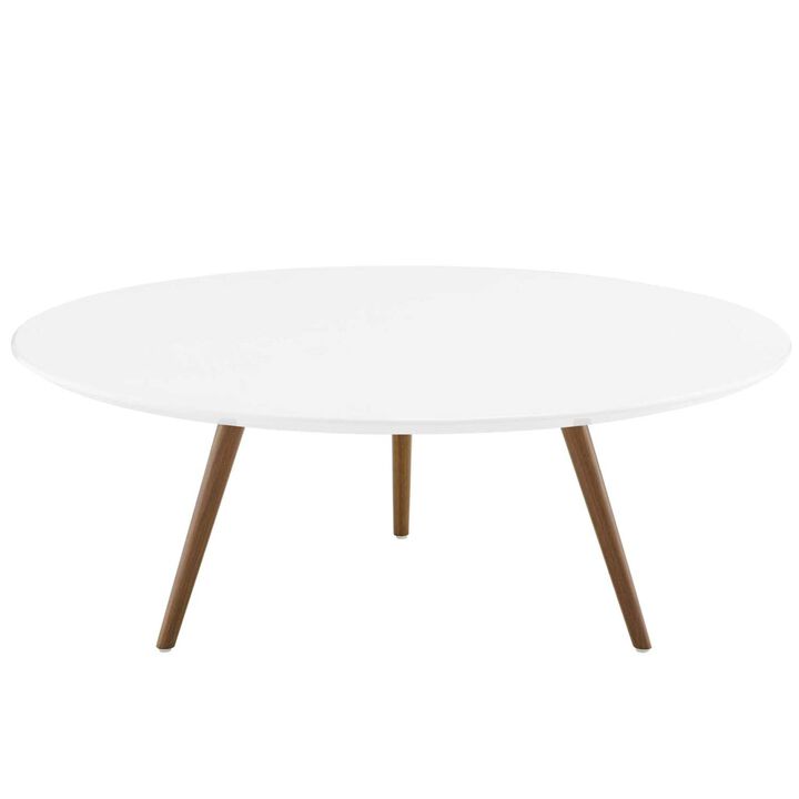 Modway Lippa 40" Mid-Century Modern Round Coffee Table with Tripod Base in Walnut White