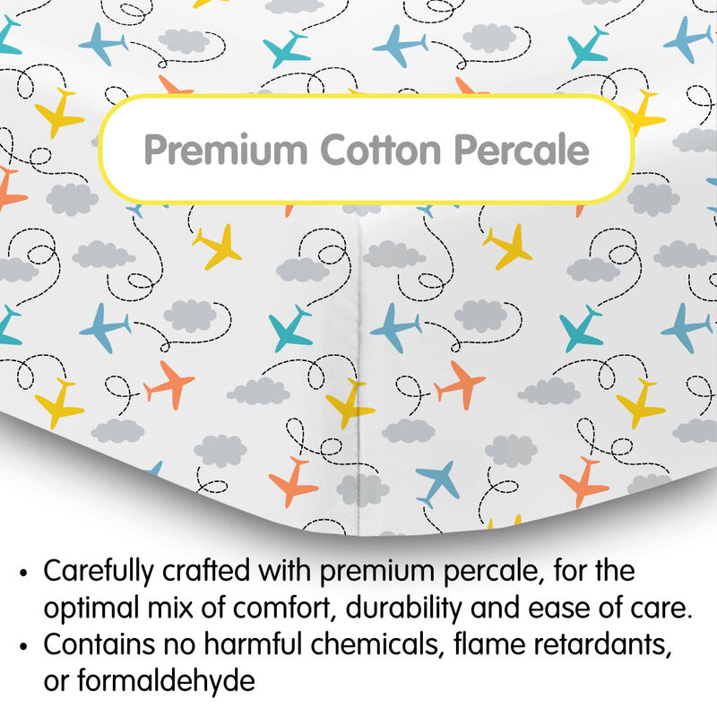 BreathableBaby Cotton Percale Fitted Sheet, For 52" x 28" Crib & Toddler Bed Mattress (2-Pack)