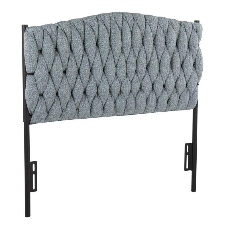 Braided Matisse Twin Size Headboard in Black Metal and Blue Fabric by Lumi Source