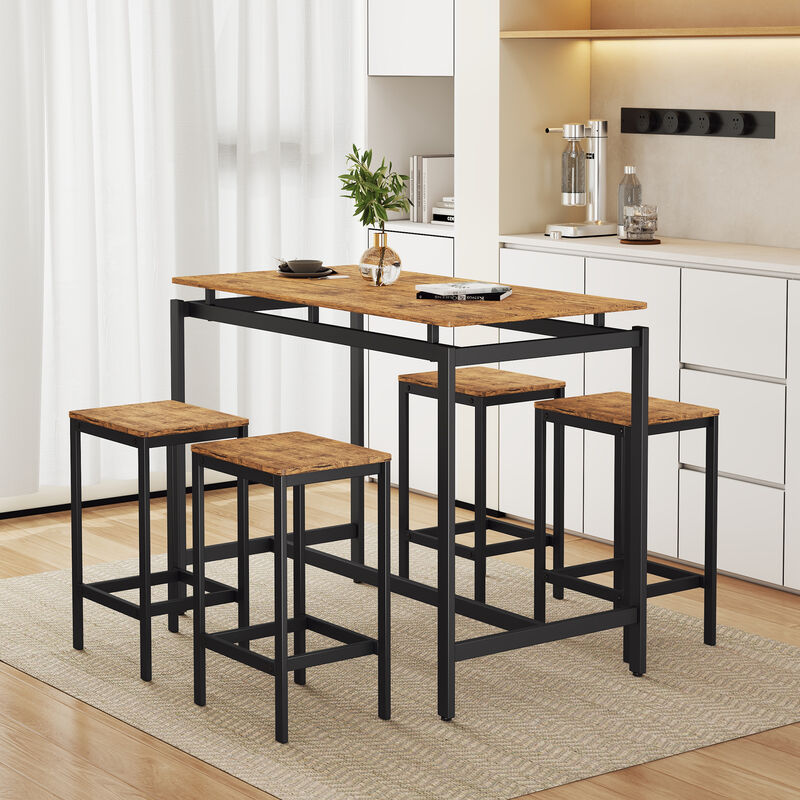 Merax 5-Piece Kitchen Counter Height Table Set, Industrial Dining Table with 4 Chairs