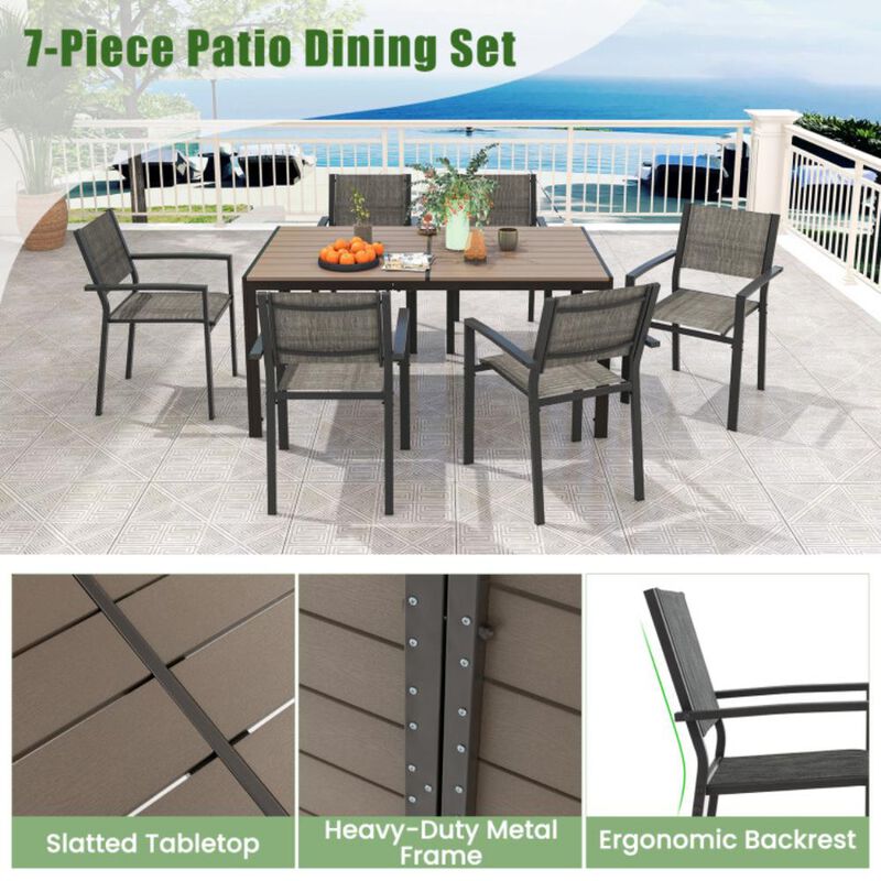 Hivvago 7 Piece Outdoor Dining Set with 6 Stackable Chairs and Large Rectangle Table