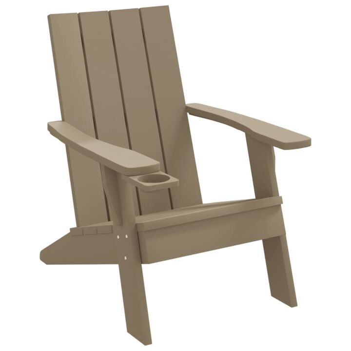 vidaXL Patio Adirondack Chair - Weather-Resistant Polypropylene Outdoor Seating with Cupholder - Comfortable Backyard Garden Furniture in Light Brown