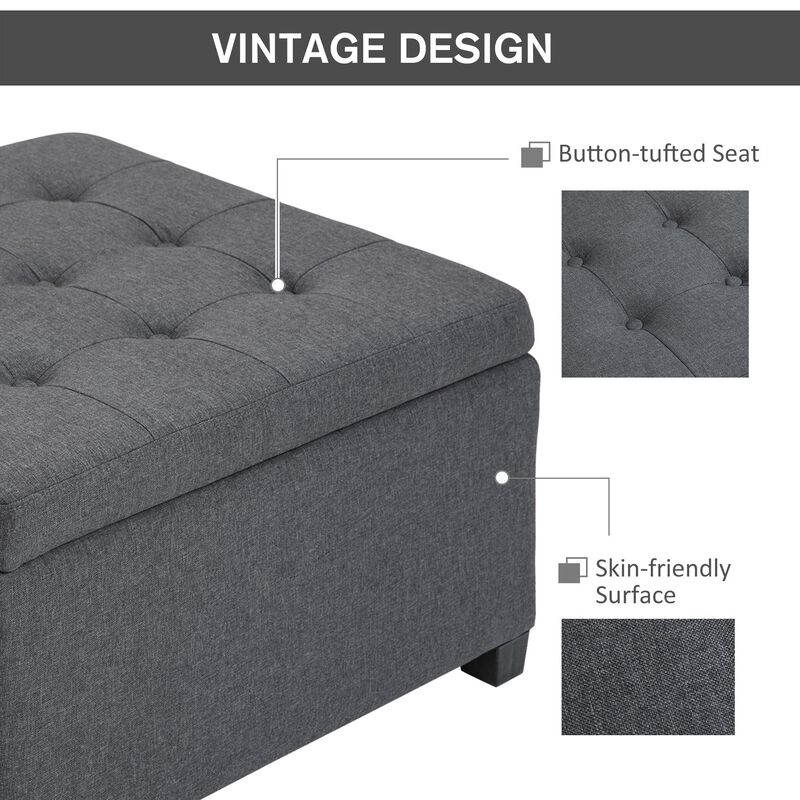 Living Room Storage: Tufted Ottoman with Lift Top and Rubberwood Frame