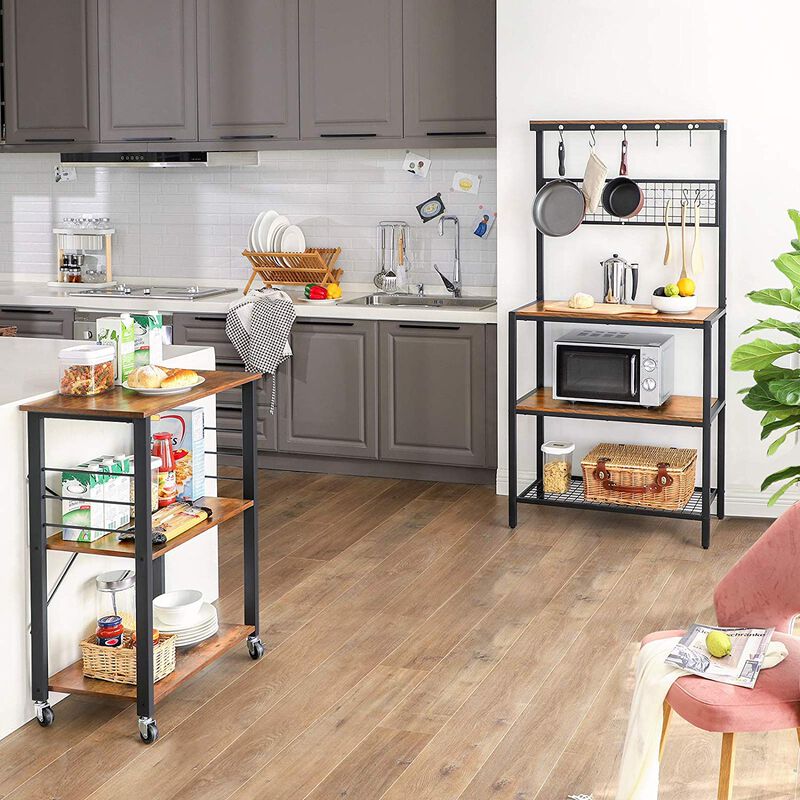 Kitchen Bakers Rack Cupboard with 10 Hooks and 3 Shelves