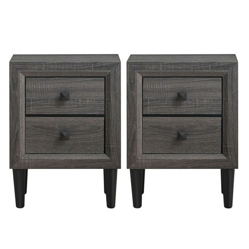 Hivago 2 Pieces Multipurpose Retro Nightstand Set with 2 Drawers