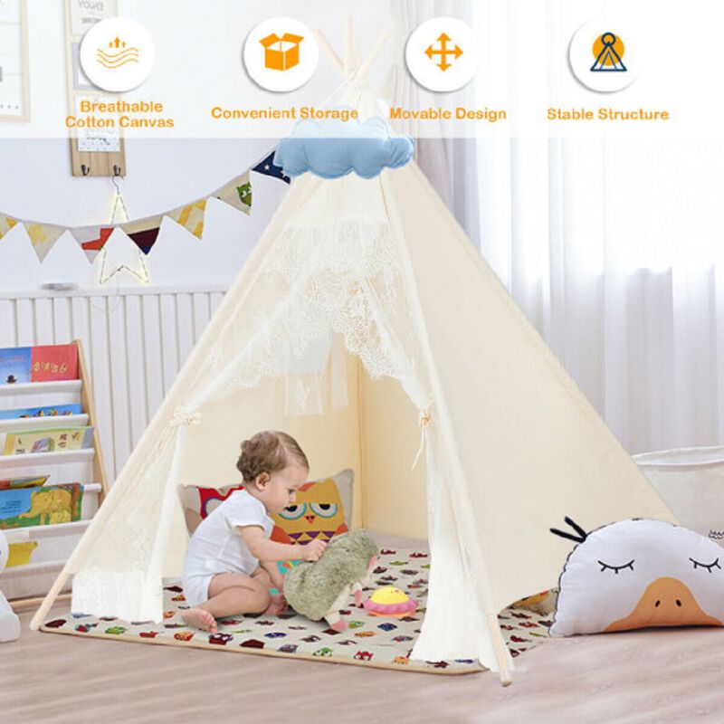 Kids Lace Teepee Tent Folding Children Playhouse with Bag