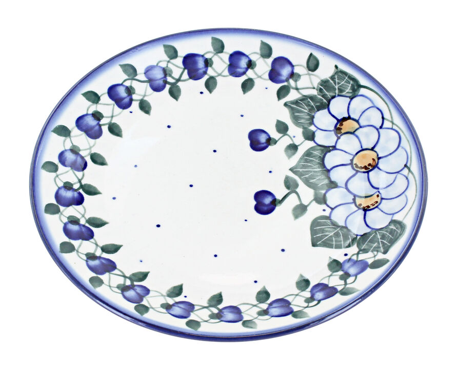 Blue Rose Polish Pottery Pansies Dessert Plate