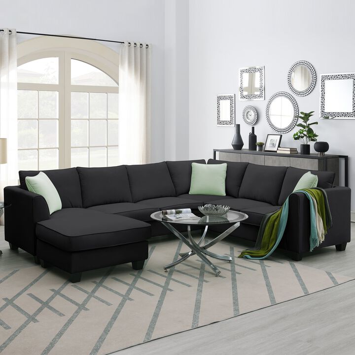 MONDAWE Sectional Sofa Couches Living Room Sets, 7 Seats Modular Sectional Sofa with Ottoman, L Shape Fabric Sofa Corner Couch Set with 3 Pillows