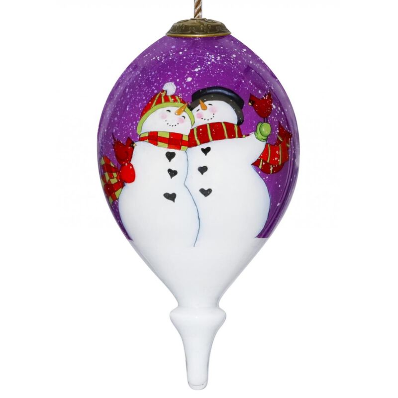 HomeRoots  Amore Snowmen Hand Painted Mouth Blown Glass Ornament, Multi Color