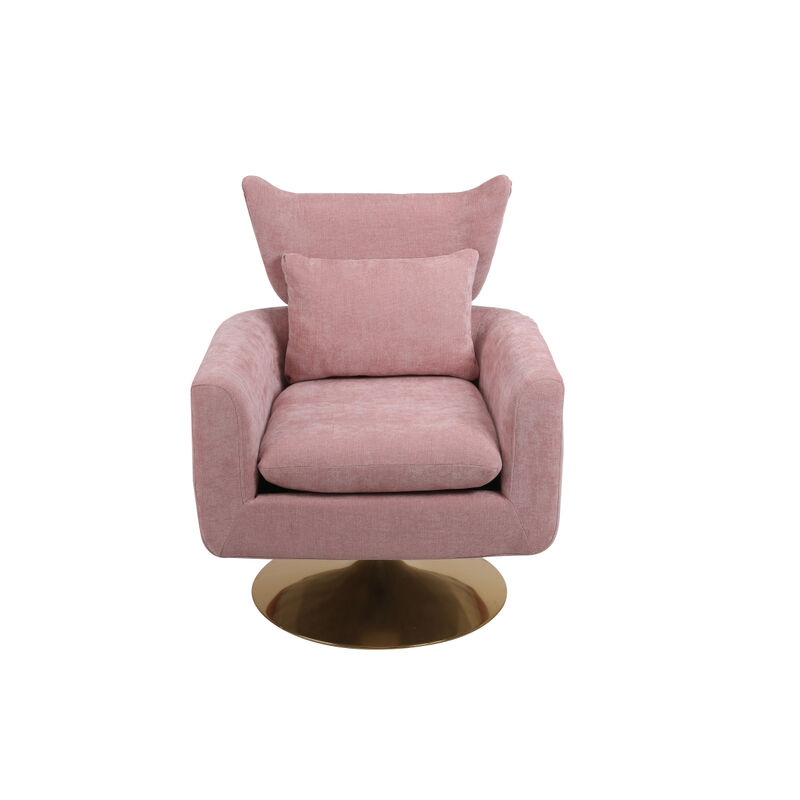 Classic Mid-Century 360-degree Swivel Accent Chair, Pink Linen