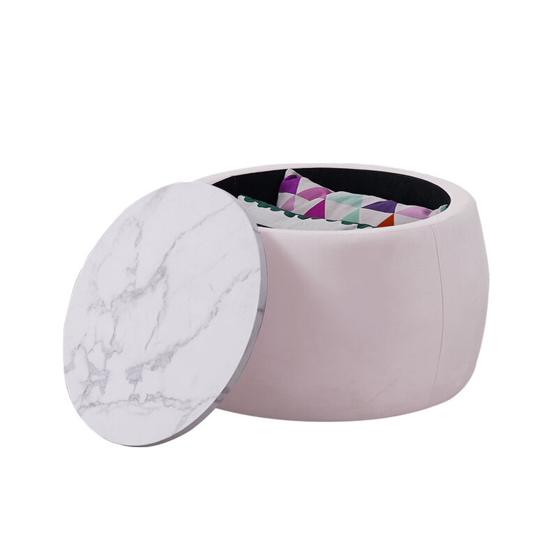 End Table with Storage, Round Accent Side Table with Removable Top for Living Room, Bedroom,Pink