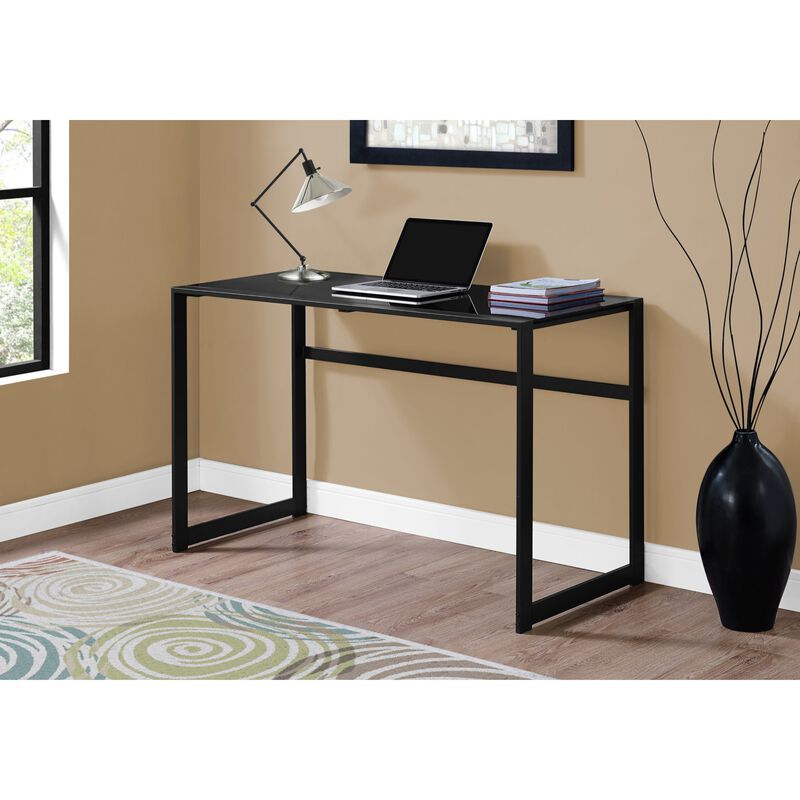 Computer Desk, Home Office, Laptop, 48"L, Work, Metal, Tempered Glass, Black, Contemporary, Modern