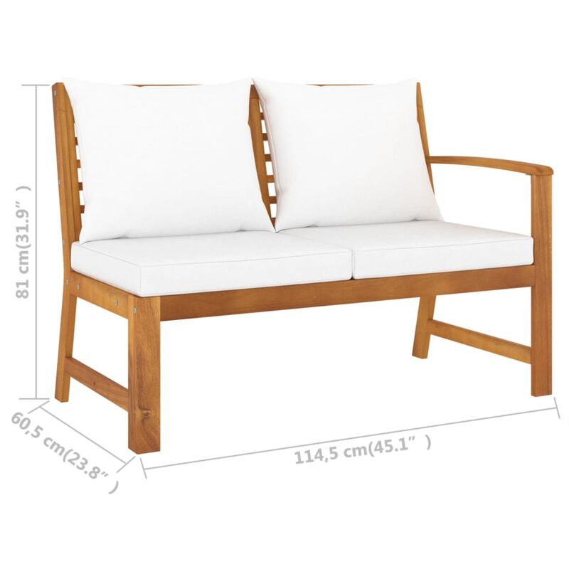 vidaXL Garden Bench 45.1" with Cream Cushion Solid Acacia Wood