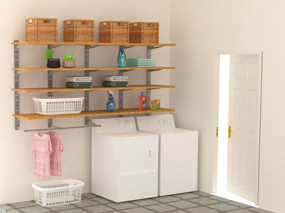 Stirdy Garage / Laundry Room / Pantry Shelving System 46" High with 8 Shelves 48" Length 20"- 22" Width + Hanging Bar | 4 Sections- Shelves Sold Separately