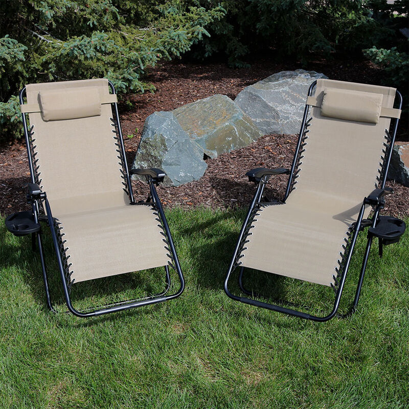 Sunnydaze XL Zero Gravity Chair with Cup Holder - Set of 2