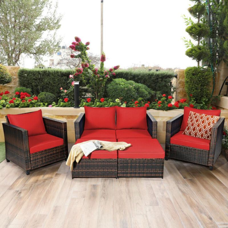 Hivvago 5 Pieces Patio Rattan Furniture Set with Removable Cushions