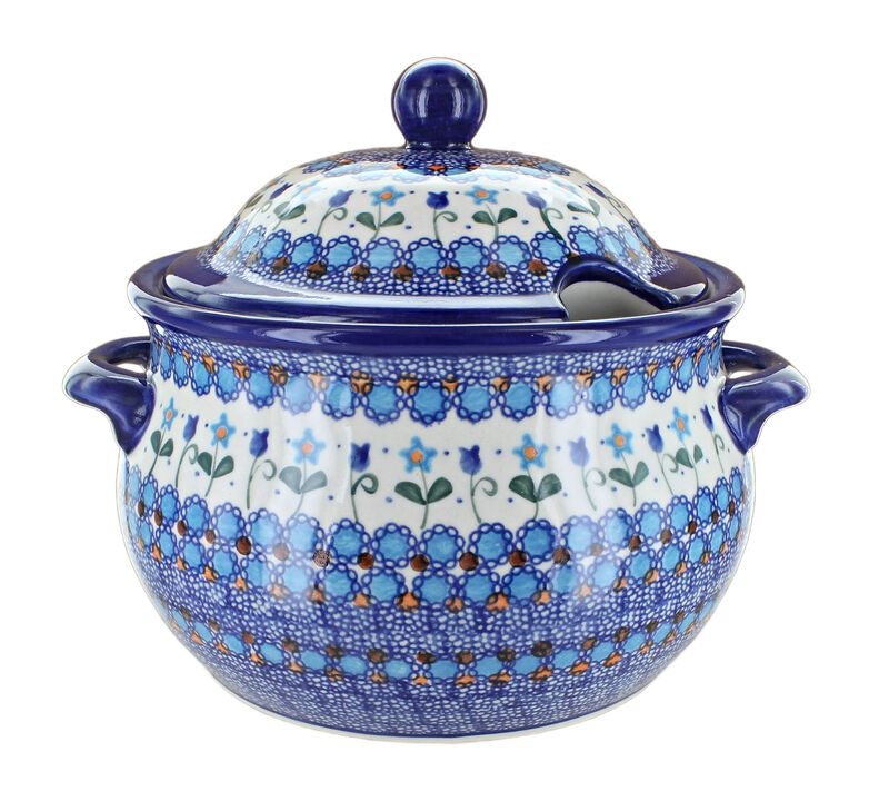 Blue Rose Polish Pottery Garden of Blue Large Soup Tureen