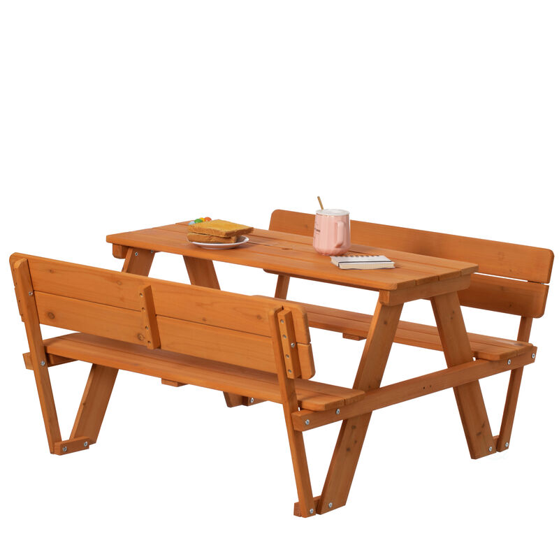 Wooden Kids Picnic Table Bench with Backrest, Outdoor Children's Backyard Table, Crafting, Dining, and Playtime Patio Table