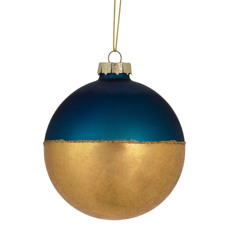 3.5" Blue and Gold Glass Ball Christmas Ornament