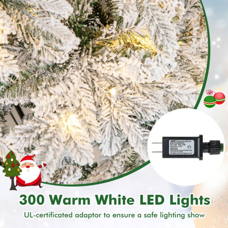 Hivvago 4.5/6/7 Feet Flocked Christmas Tree with Warm White LED Lights