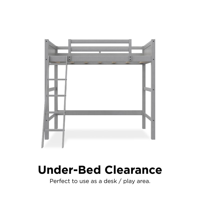 Atwater Living Rollins Kids Wooden Loft Bed with Ladder, Twin Size, Gray