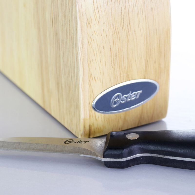 Oster Granger 5 Piece Stainless Steel Cutlery Knife Set with Half Moon Natural Wood Block