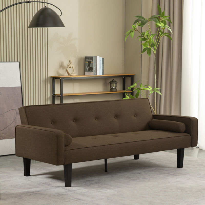 Modern Linen Futon Sofa Bed with Armrests