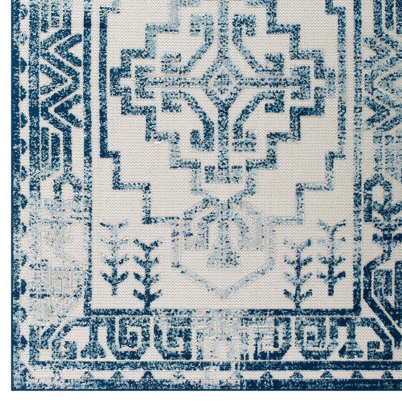 Reflect Nyssa Distressed Geometric Southwestern Aztec 8x10 Indoor and Outdoor Area Rug - Ivory and Blue