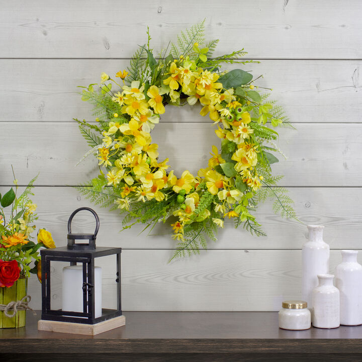 Daisy and Berry Floral Spring Wreath  Yellow and Green 23"