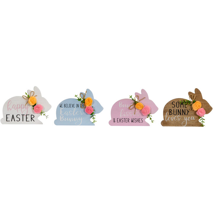 Set of 4 Floral Bunny Wooden Tabletop Easter Signs 7.75"