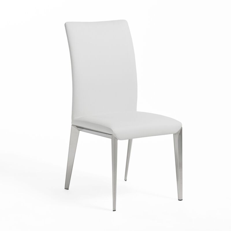 18 Inch Dining Side Chair Set of 2, Plush White Faux Leather Seat, Metal - Benzara