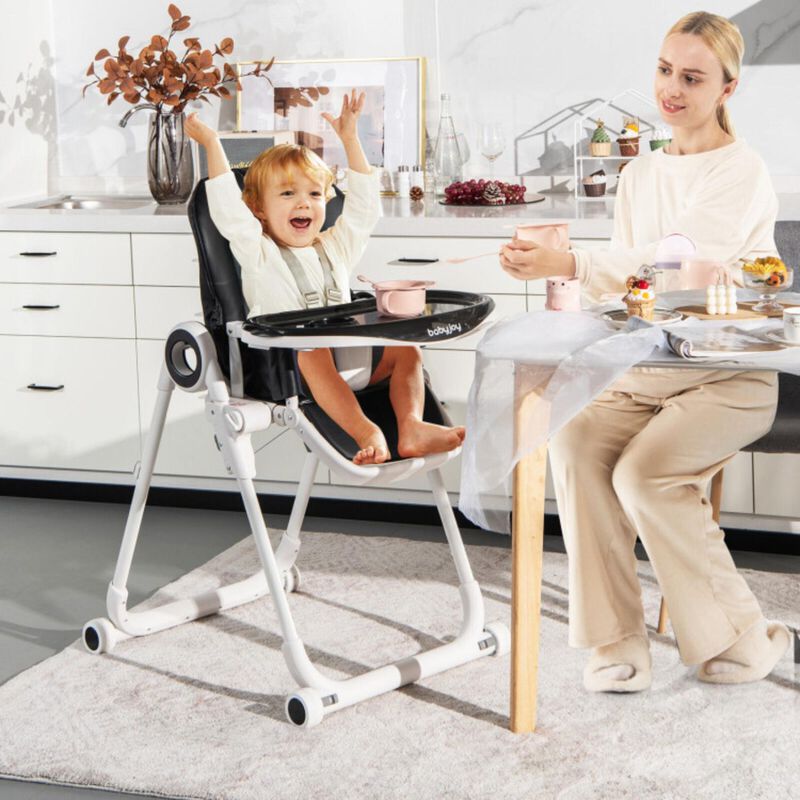 Hivvago Baby High Chair Foldable Feeding Chair with 4 Lockable Wheels