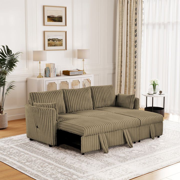 Convertible Sofa Bed with USB and Pillows Pullout Sleeper Sofa Couches 3-Seat Sofa for Living Room