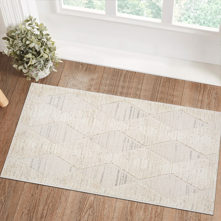 Boho Modern Abstract Cream Beige Indoor Doormat Rug