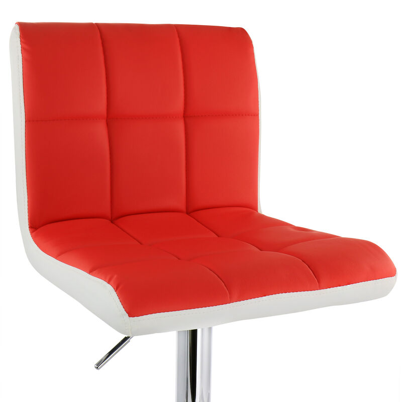 Elama 2 Piece Faux Leather Tufted Bar Stool in Red and White with Chrome Base