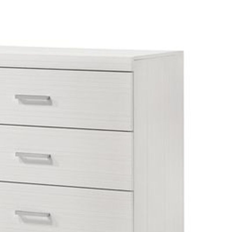 Chest with 5 Drawers and Wooden Frame, White - Benzara