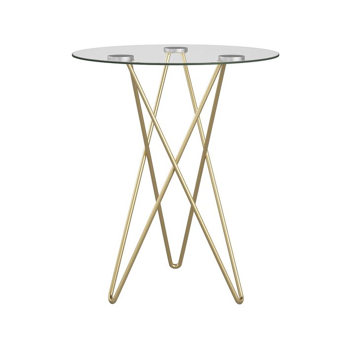 Hivvago Geometric Clear Glass and Gold Round Table