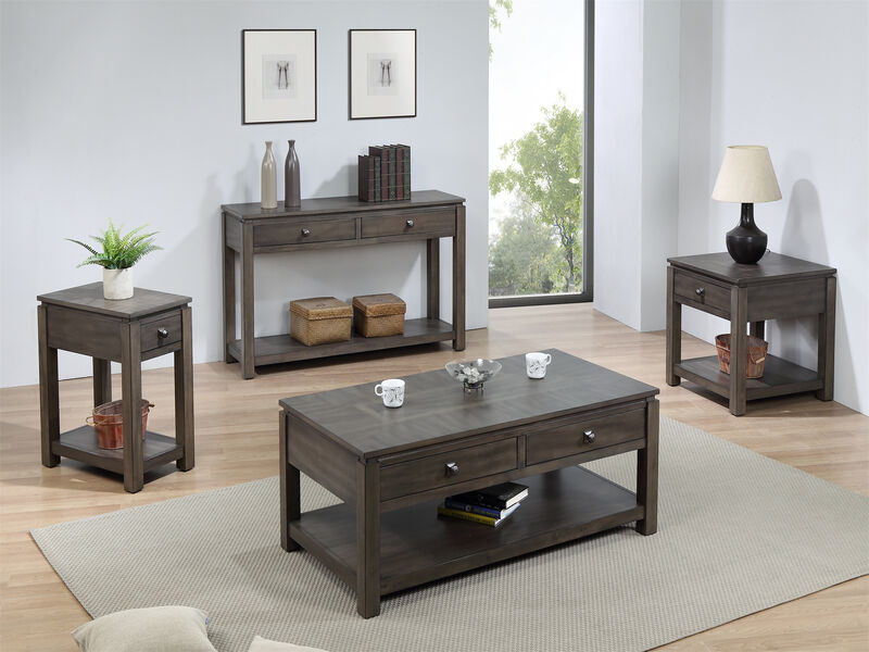 Shades of Sand 24 in. Weathered Grey Square Solid Wood End Table with 1 Drawer