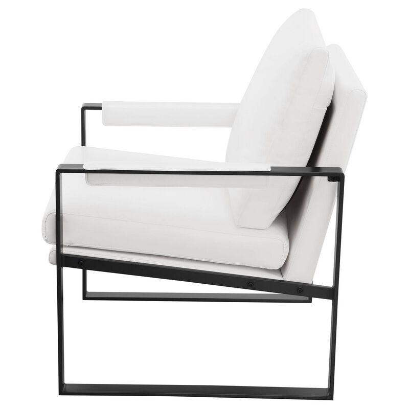 Rosy 28 Inch Accent Armchair, Vegan Faux Leather, White and Charcoal Finish - Benzara