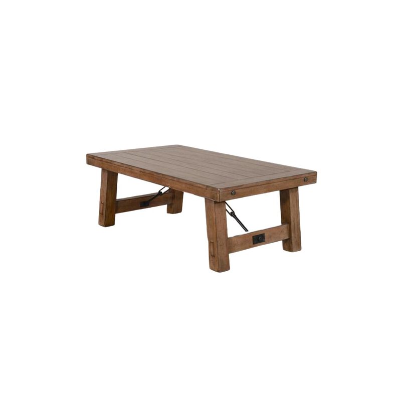 Sunny Designs Doe Valley 52 Farmhouse Wood Coffee Table in Taupe Brown