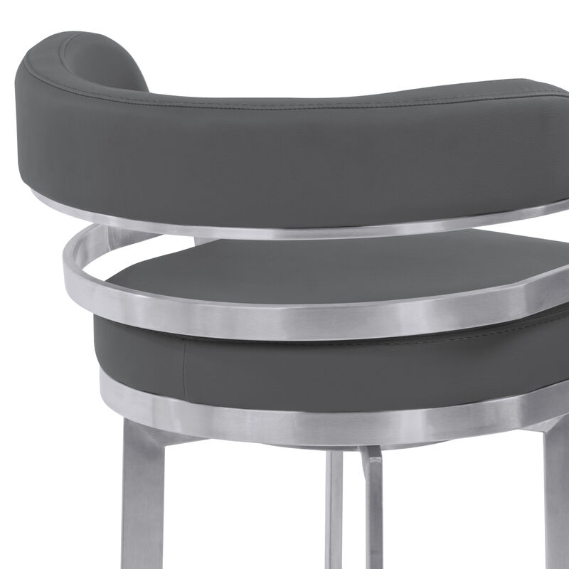 Prinz Counter Height Swivel Faux Leather and Brushed Stainless Steel Bar Stool