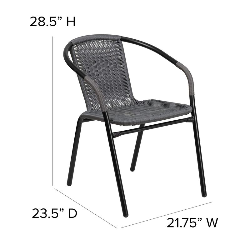 Flash Furniture Lila 2 Pack Gray Rattan Indoor-Outdoor Restaurant Stack Chair