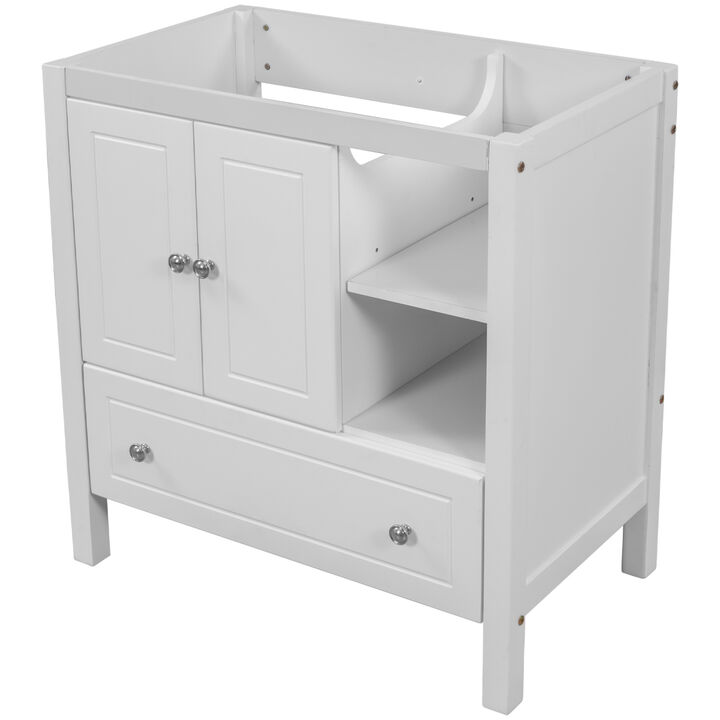 30" Bathroom Vanity Base Only, Solid Wood Frame, Bathroom Storage Cabinet with Doors and Drawers, White